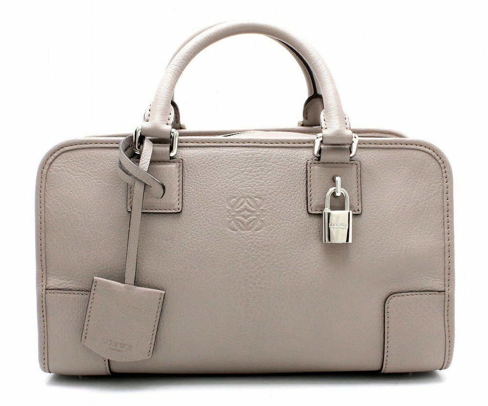 Loewe Amazona Leather Handbag Boston Gray Beige Cream